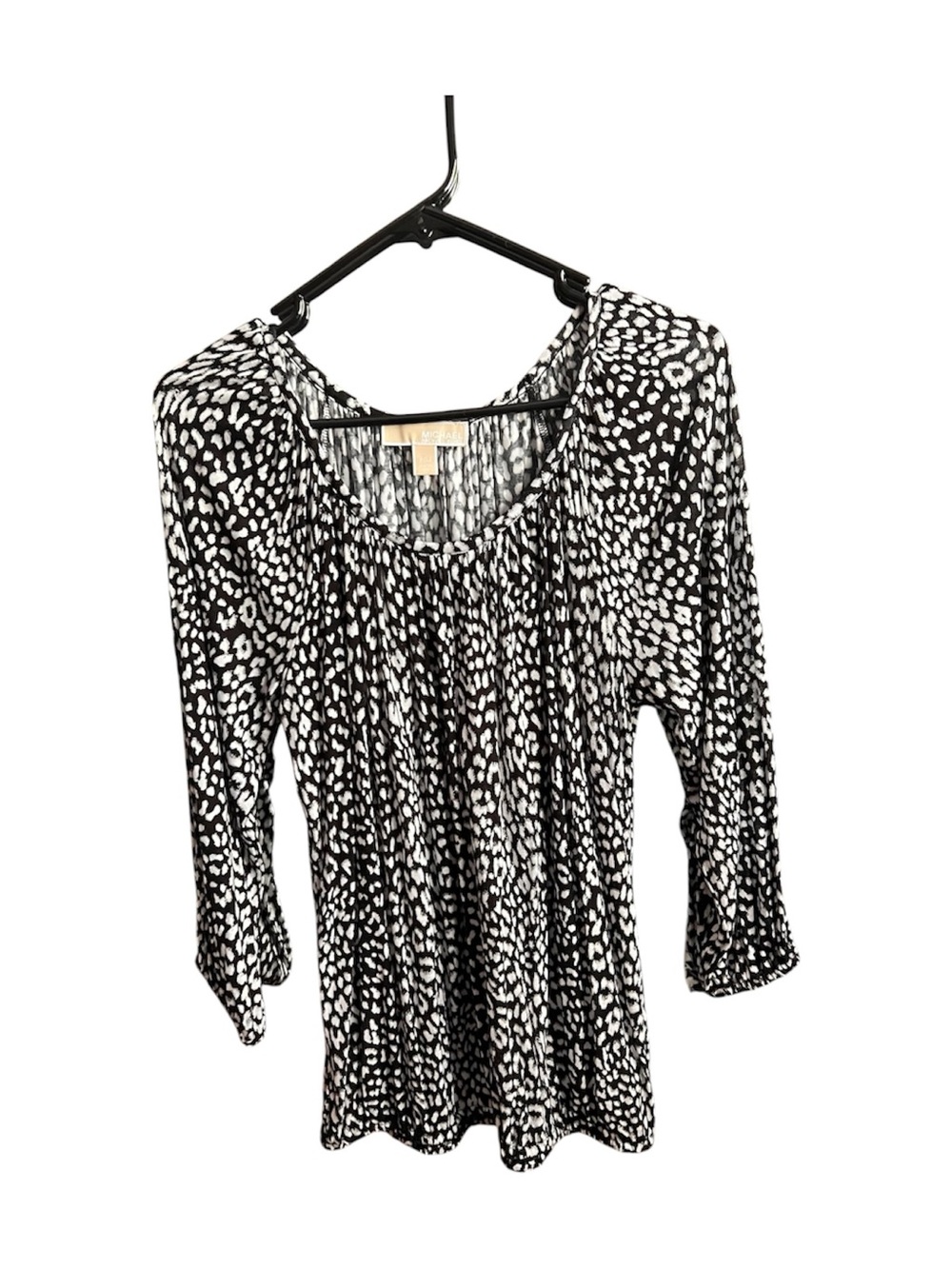 Michael Kors Black and White Printed Long Sleeve Scoop Neck Top